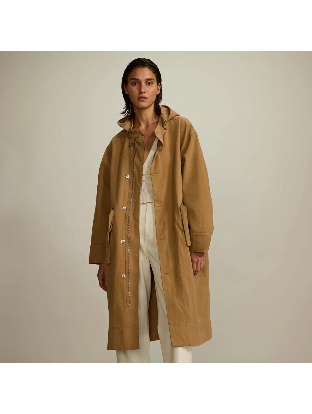 Everlane Canvas Women Granola Indie Long Parka Coat Khaki Organic Cotton Sz L